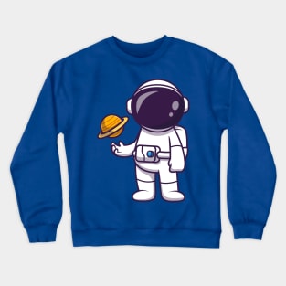 Astronaut Playing Planet Ball Cartoon Crewneck Sweatshirt